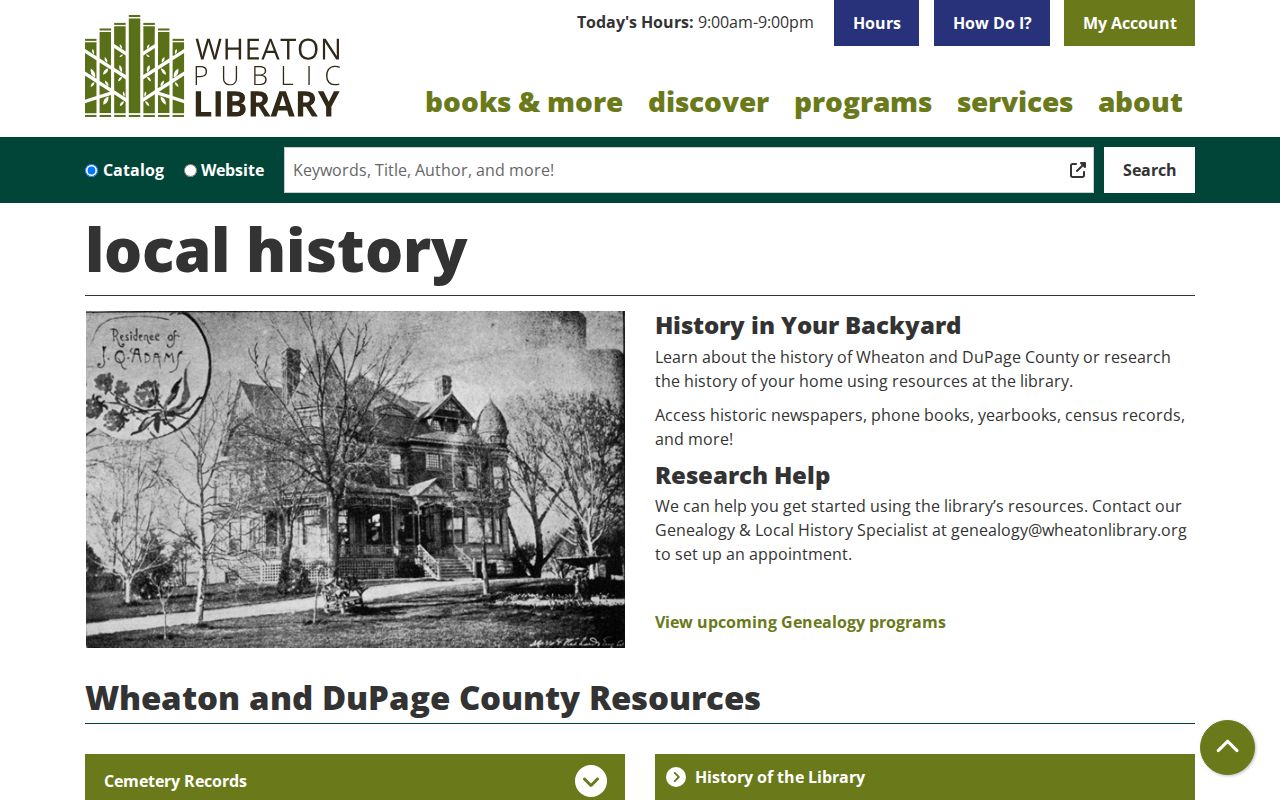 DuPage County residents directory Wheaton local history collection