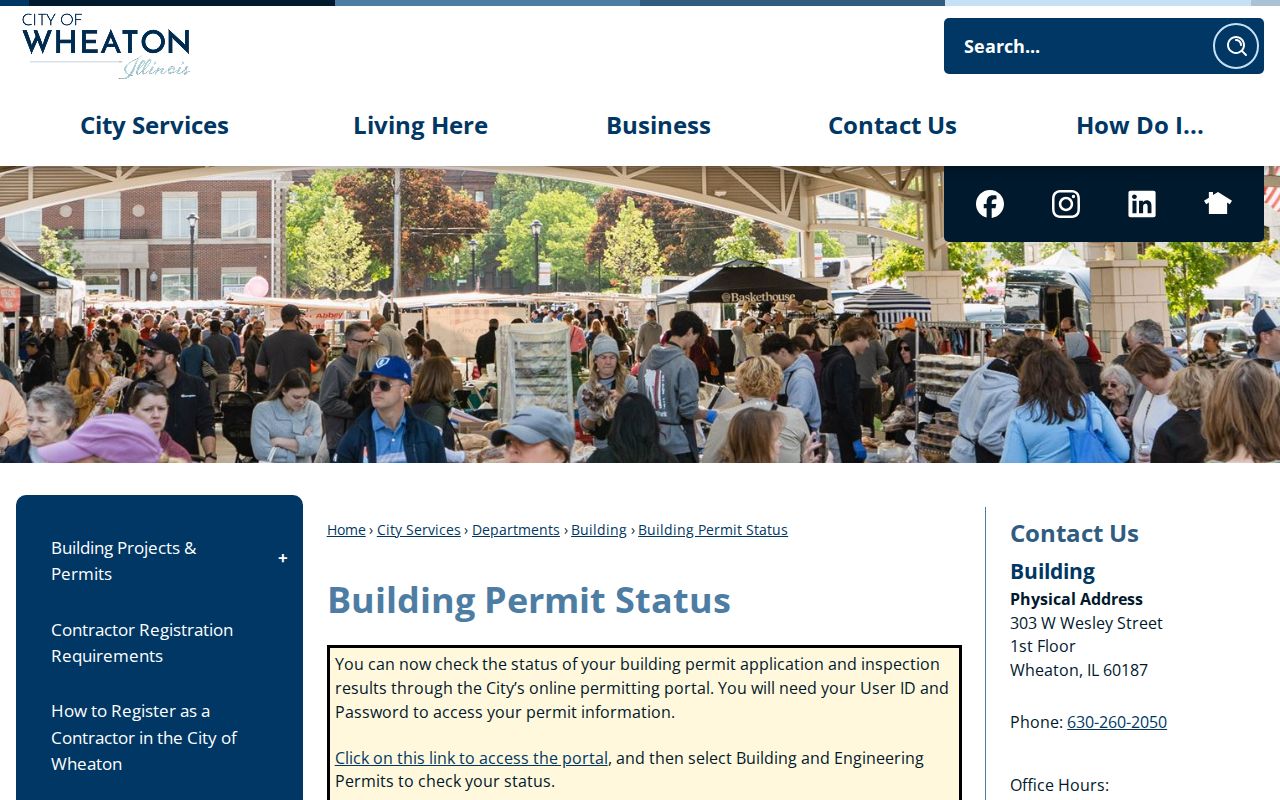 DuPage County street directory Wheaton building permit status search