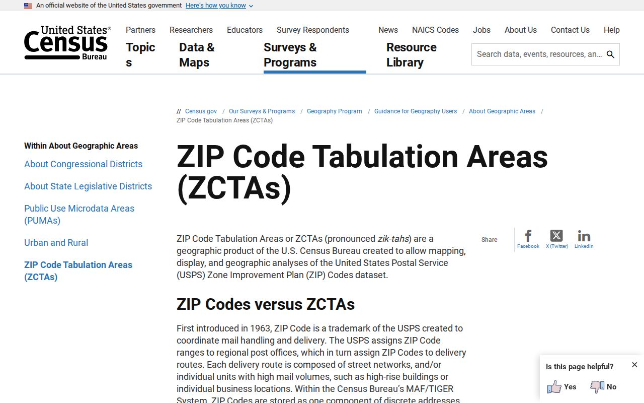 Census explanation of ZCTAs used in the DuPage County ZIP code directory